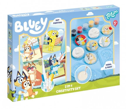 Творчески комплект Bluey 2 в 1 Гипсови фигурки и картички, Totum