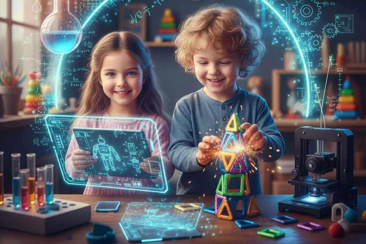 Деца играят със STEM магнитен конструктор