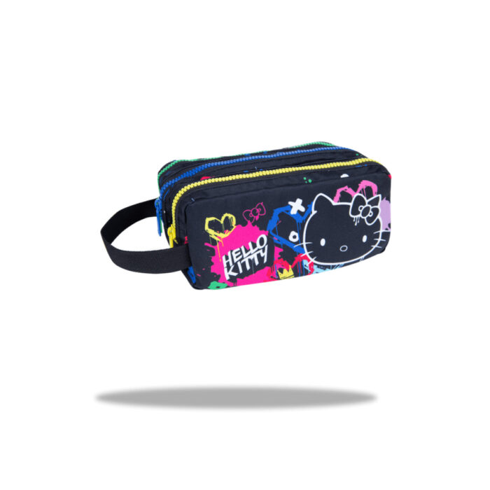 Ученически несесер CoolPack Primus Hello Kitty, Neon Black с три ципа Ученически несесер CoolPack Primus Hello Kitty Neon Black с три ципа