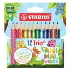 Комплект цветни моливи, Stabilo, Trio thick, Animal Vibes, 12 цвята