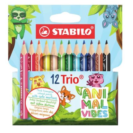 Комплект цветни моливи, Stabilo, Trio thick, Animal Vibes, 12 цвята