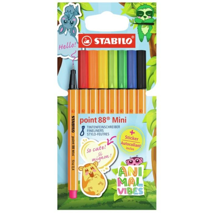 ST688_8-07 Комплект тънкописци, Stabilo, Point 88 Mini, Animal Vibes, 8 цвята - Image 1