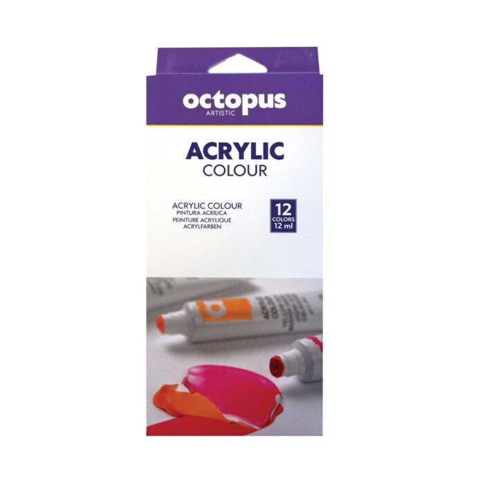 Акрилни боички Octopus, 12 цвята x 12мл Акрилни боички Octopus, 12 цвята x 12мл