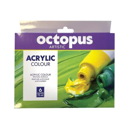Акрилни боички Octopus, 6 станд. цвята x 75мл