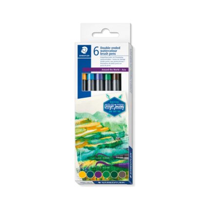 Акварелни флумастри Staedtler DJ, двувърхи, 6 цвята, Asia