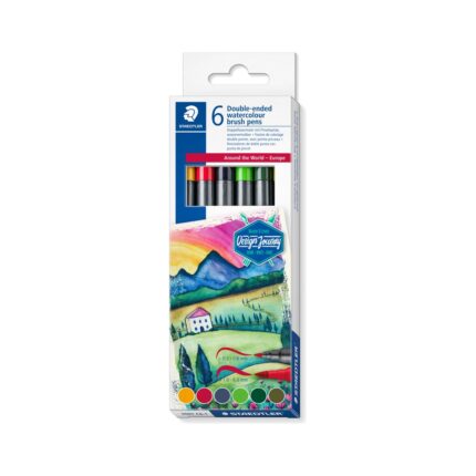 Акварелни флумастри Staedtler DJ, двувърхи, 6 цвята, Europe