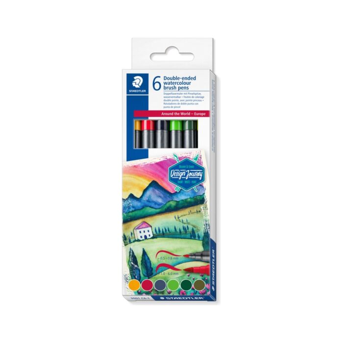 Акварелни флумастри Staedtler DJ, двувърхи, 6 цвята, Europe Акварелни флумастри Staedtler DJ, двувърхи, 6 цвята, Europe
