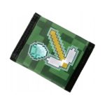 Детски портфейл Minecraft Creeper, изглед отзад с диамант и меч