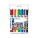 Флумастри Staedtler 3200, двувърхи, 12 цвята, основни