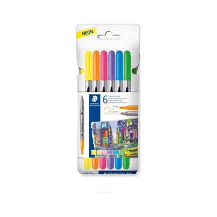 Флумастри Staedtler 3200, двувърхи, 6 цвята, неон