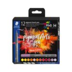 Флум. Staedtler Pigment Brush 371, 12 топли цветове