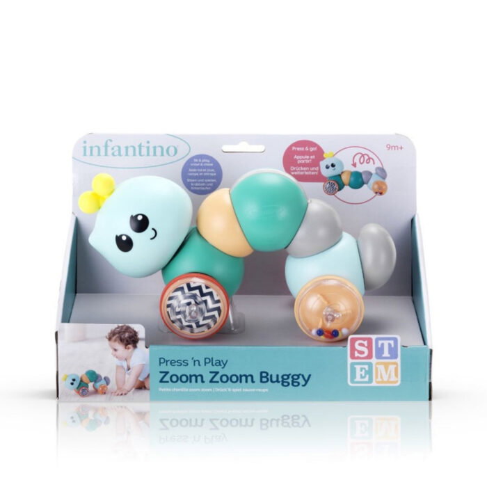 infantino-pressn-play-zoom-zoom-buggy Бебешка сензорна количка за игра Infantino Гъсеница пастелни цветове
