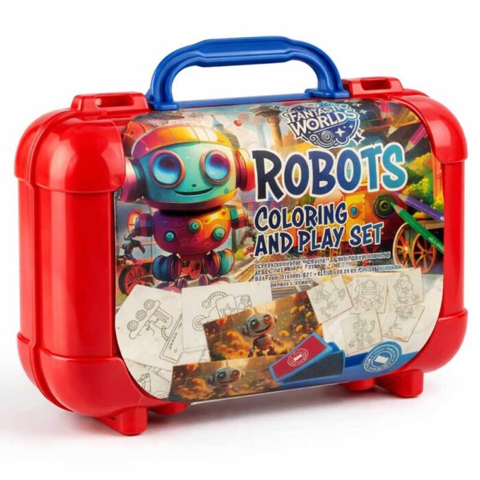 mp42010 Арт куфарче Robots с 10 цветни молива 5 печата и пъзел стикери за декорация