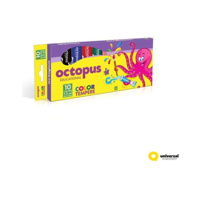 Темперни боички Octopus, 10 цвята х 7.5 мл Темперни боички Octopus, 10 цвята х 7.5 мл