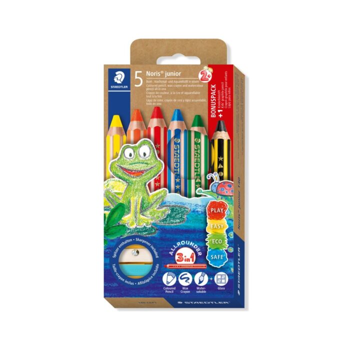 Цветни моливи Staedtler Noris Junior, 5 цвята+графитен молив +острилка Цветни моливи Staedtler Noris Junior, 5 цвята+графитен молив +острилка