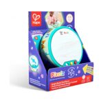 Детски барабан Hape Pixelz в кутия, с дървена горна част и тюркоазена рамка