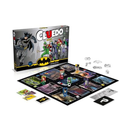 Настолна игра Winning Moves Cluedo Batman: кутията, игралното поле с карта на Готъм, фигурките и картите