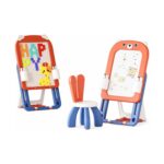 Червената дъска Feelkids 2 в 1 на бял фон: конструктор с надпис HAPPY, бяла дъска и столче по средата