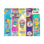 Кутията на комплекта за слайм Craze Magic Slime отпред, с тюркоазена, розова, бяла и лилава маса