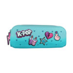 Силиконов несесер за училище CoolPack K-pop Bright в тюркоазено, със значки K-POP, бъбъл чай, звезда и сърце