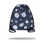 Спортна торба CoolPack Sprint Moon в тъмносиньо с бели планети и звезди и черни връзки за носене на гръб