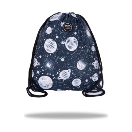 Спортна торба CoolPack Sprint Moon в тъмносиньо с бели планети и звезди и черни връзки за носене на гръб