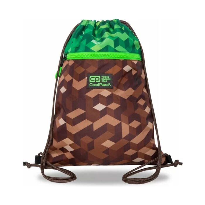 Спортна торба CoolPack Vert City Jungle с кафяв пикселен десен, зелен горен край и преден джоб с цип Спортна торба CoolPack Vert City Jungle с кафяв пикселен десен, зелен горен край и преден джоб с цип