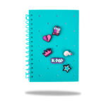 Тетрадка A5 CoolPack K-pop Bright със спирала и тюркоазена корица с апликации: сърце, корона, бъбъл чай и K-POP