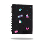 Тетрадка A5 CoolPack K-pop Dark със спирала и черна корица с апликации: звезда, корона, сърце и K-POP