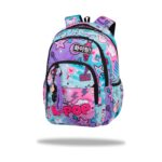 Ученическа раница CoolPack Basic Plus K-pop Bright в пастелно синьо, розово и лилаво с надпис K-POP отпред