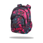 Ученическа раница CoolPack Basic Plus K-pop Dark в тъмносиво с розови петна, пантера, верижка и надпис K-POP