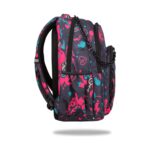 Раницата CoolPack Basic Plus K-pop Dark отстрани, с черна верижка и розови и сини мотиви