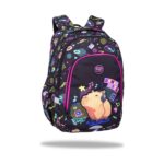 Ученическа раница CoolPack Prime Pro Капибара Music в черно, с капибара със слушалки и розов кант отпред