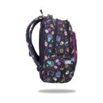 Раницата CoolPack Prime Pro Капибара отстрани, с цветни фигури на черен фон и страничен джоб