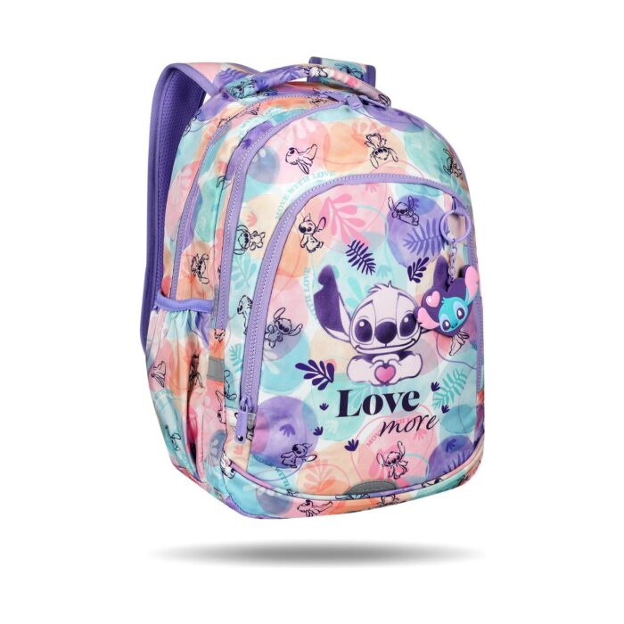 Ученическа раница CoolPack Prime Стич Pastel в пастелни цветове, със Стич и надпис Love more отпред Ученическа раница CoolPack Prime Стич Pastel в пастелни цветове, със Стич и надпис Love more отпред