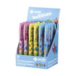Ученически писалки Astra Zenith Bubbles с рибки в розово, зелено и синьо, подредени в картонена стойка