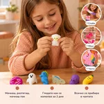 Момиче стиска скуиши и какво прави детето със слайма, яйцето и чантата