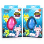 Растящо яйце Аксолотъл: розовият и синият вариант в сини кутии Developing Pets Axolotl Eggs с прозорче и рисунки на подводен свят.