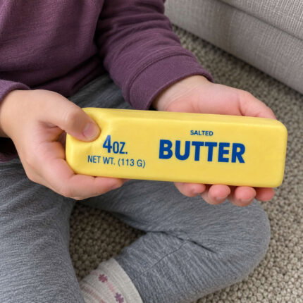 Скуиши масло жълто, 14 см: Детски ръце стискат жълтото скуиши масло и то хлътва под палеца.