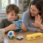 Дете е замръзнало с IQ Ball в ръце, а мама се смее с вдигната длан