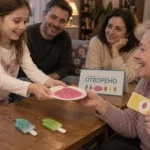 Момиче сервира десерт на баба и родителите